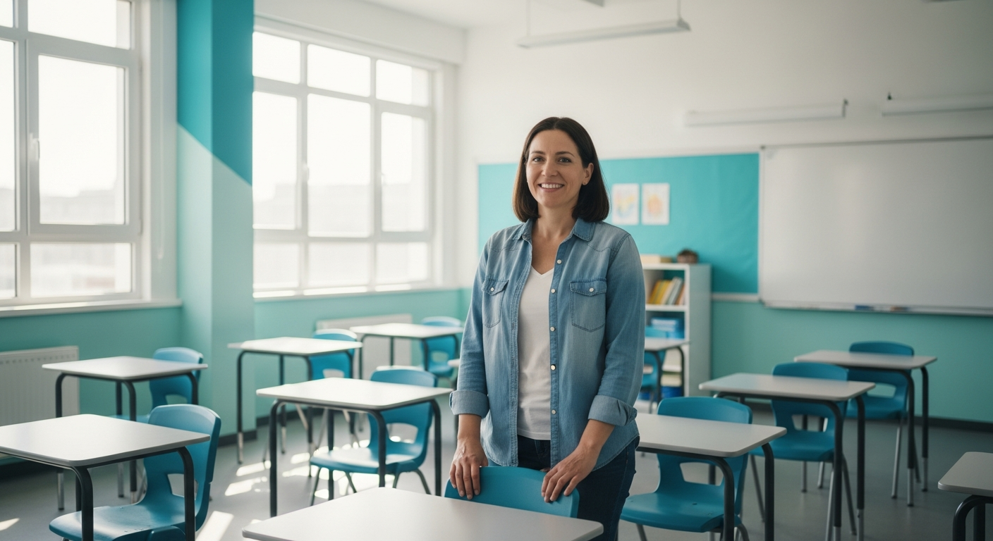 Lehrer in modernem Klassenzimmer – BU Versicherung Bayern
