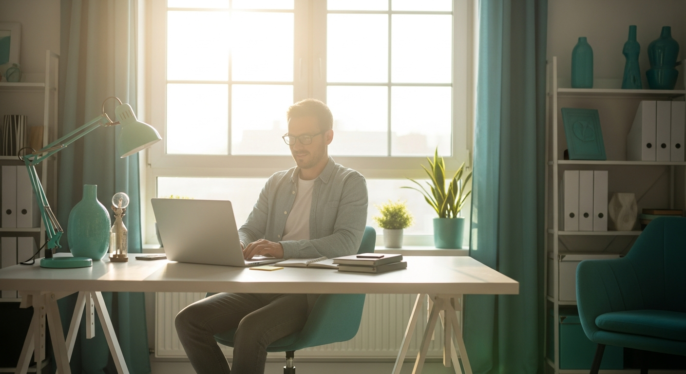 Freiberufler arbeitet entspannt im modernen Homeoffice